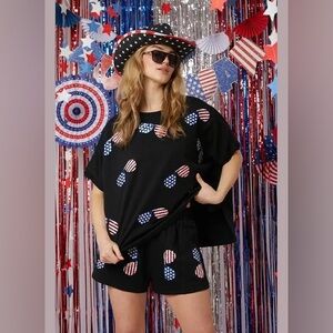 Fantastic Fawn patriotic sequin sunnies graphic tee oversized L